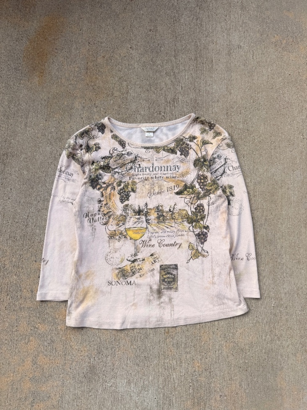 Vintage Y2K Christopher & Banks "Chardonnay Wine Country" Rhinestone 3/4 Sleeve